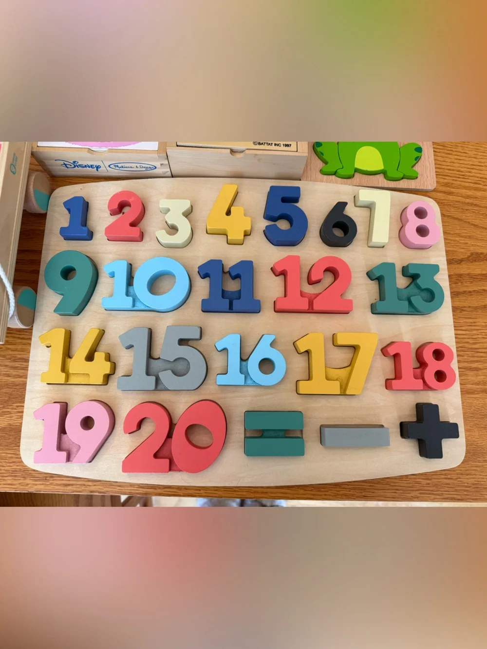 Children’s wooden toys puzzle numbers wagon stackable shapes ball toddler Minnie